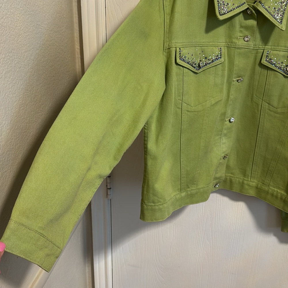 Christine Alexander Women's Large Green Denim Rhinestone Long Sleeve Button Down - Picture 3 of 15
